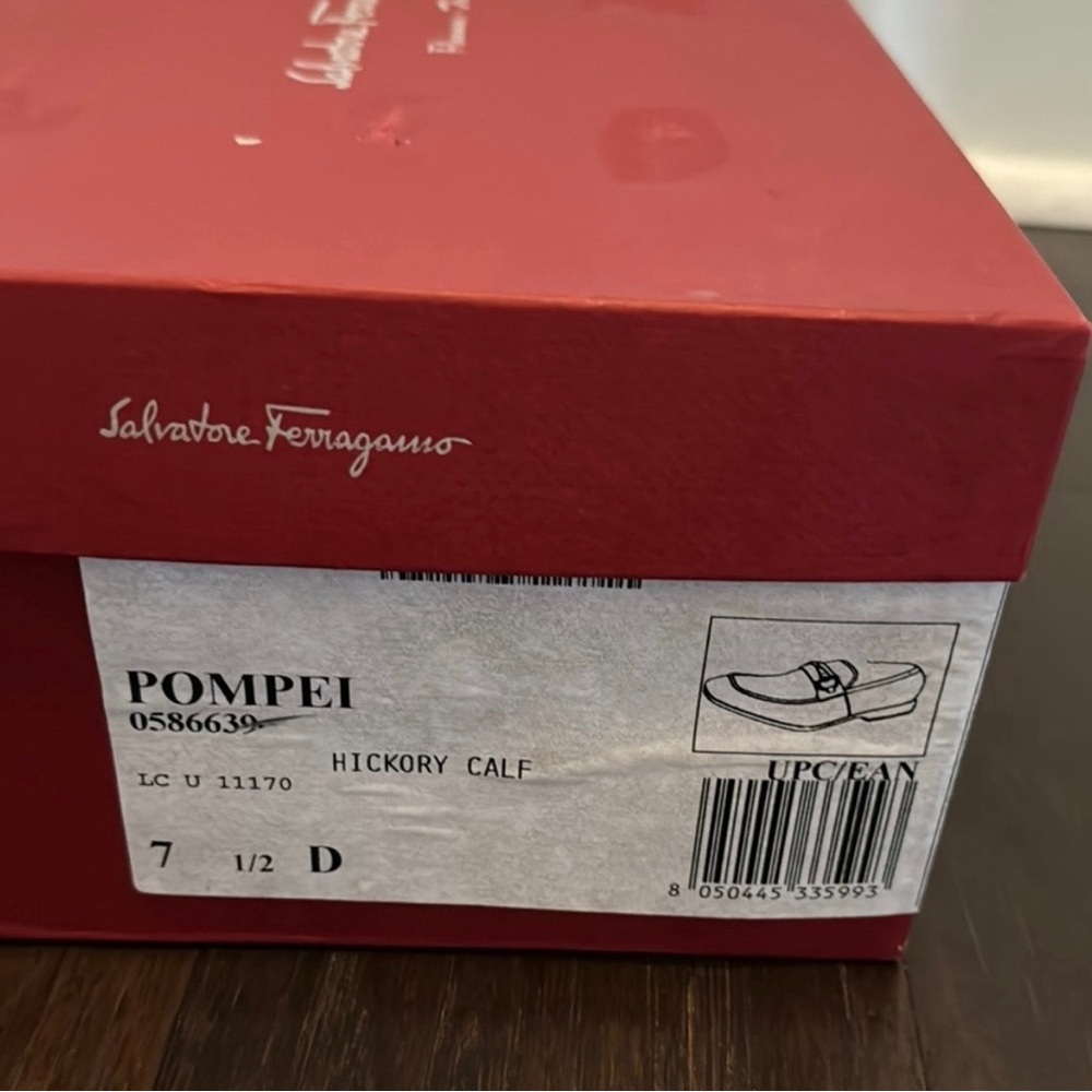 Men's SALVATORE FERRAGAMO 'Pompei' Hickory Calf Leather Loafers Size US 7.5 - D - Picture 7 of 9